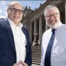 Democratic Labor Party Leader Bernie Finn welcomes former state government minister Adem Somyurek to the party. 