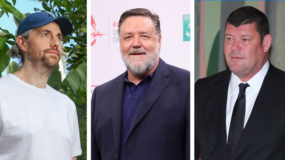 Mike Cannon-Brookes, Russell Crowe and James Packer.