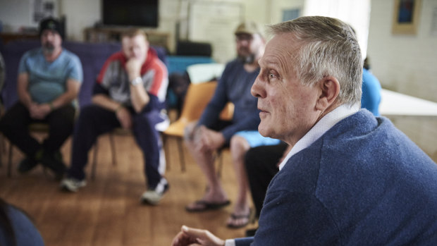 Dr George O'Neil speaks with men living at the Fresh Start Recovery Program in Subiaco.