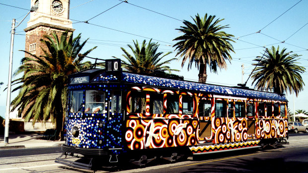The tram painted in 1991 by Yorta Yorta artist and activist Lin Onus.