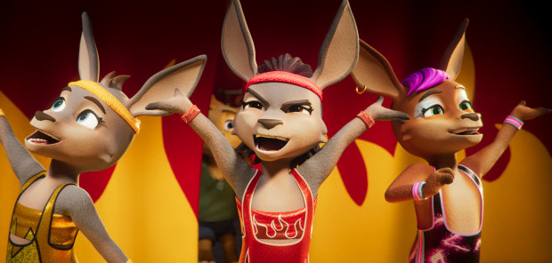 The wrestling-mad kangaroo triplets in The Lost Tiger.
