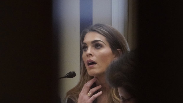 Former White House communications director Hope Hicks is seen behind closed doors during an interview with the House Judiciary Committee on Capitol Hill in Washington. 