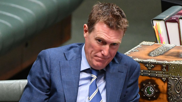 Attorney-General Christian Porter reacts during debate of the National Anti Corruption Commission in the House of Representatives on Monday.