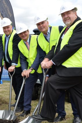All smiles at the Brookwater launch in September 2016. (From left) Richard Turner, Paul Pisasale, Springfield Land deputy chairman Bob Sharpless and Paul Tully.