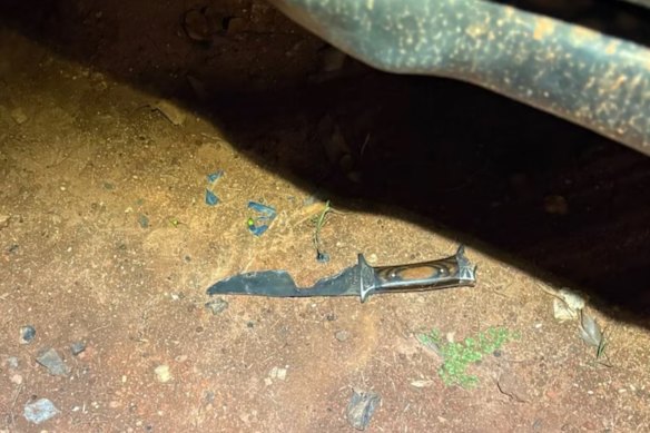 The knife allegedly used to cut into wires at the substation in Newtown, Toowoomba.