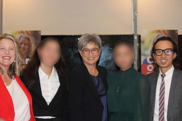 Jack Ta poses with then shadow ministers Clare O’Neil (left) and Penny Wong.