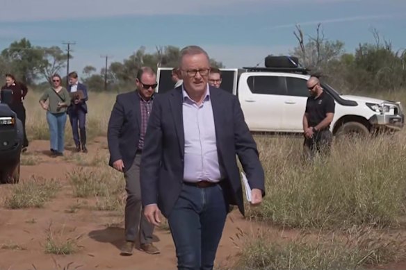 Prime Minister Anthony Albanese in Alice Springs visiting the family of Kumanjayi Little Baby last week.