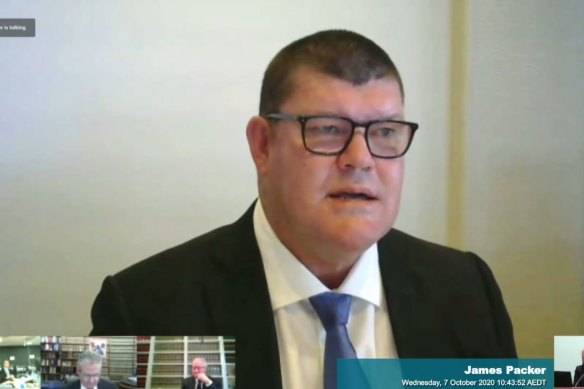 James Packer answering questions at the casino inquiry.