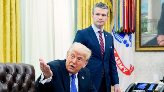 US President Donald Trump and Secretary of Defence Pete Hegseth in the Oval Office.
