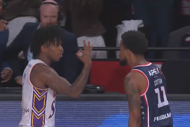 Kendric Davis gets in Bryce Cotton's face after the game.