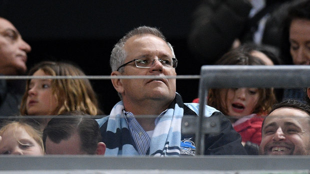 Zero tolerance: Prime Minister Scott Morrison in the crowd during a Cronulla Sharks game.