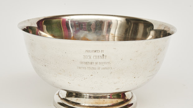 A bowl with an inscription from former US vice-president Dick Cheney.