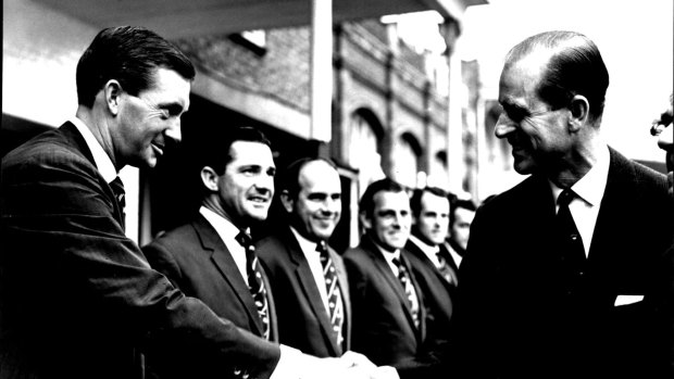 Richie Benaud, pictured meeting Prince Phillip in 1961, is one of the few bowlers to captain Australia.