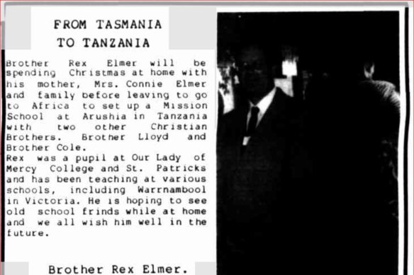 Tasmania's Western Tiers newspaper ran an item in 1988 about Elmer's posting to Tanzania. 