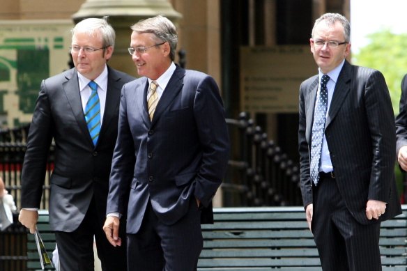 Then-prime minister Kevin Rudd and then-treasurer Wayne Swan in 2008 with David Epstein (right), then Rudd’s chief of staff.