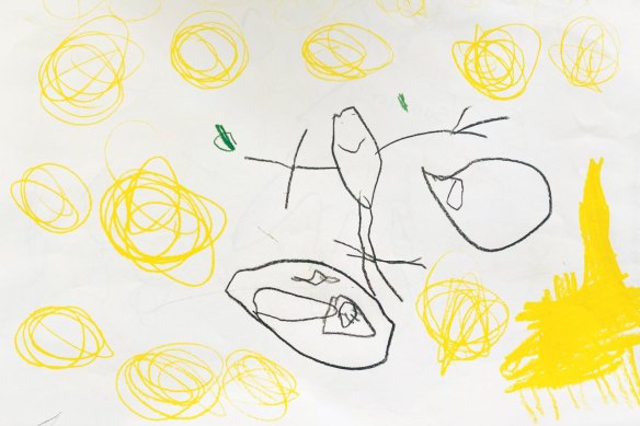 “Summer’s artwork is a picture of her and mummy at her favourite park where there are ducks and swans in a pond and she feeds them. Summer and her family go on long walks to the ducky and swan pond, sometimes they also see turtles.” -Summer, 4 years.