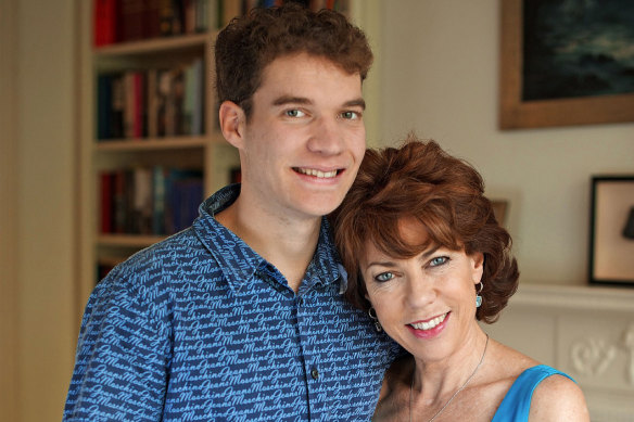 Kathy Lette and her son, Julius Robertson.