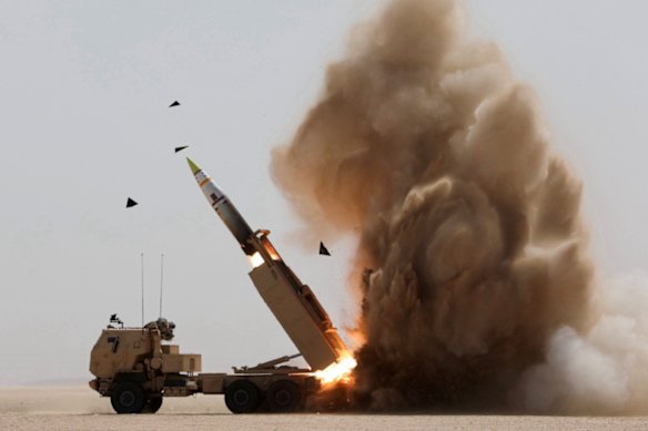 ATACMS missiles fired from a mobile launcher.