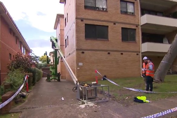 A man was rushed to hospital after the cherry picker he was in collapsed. 