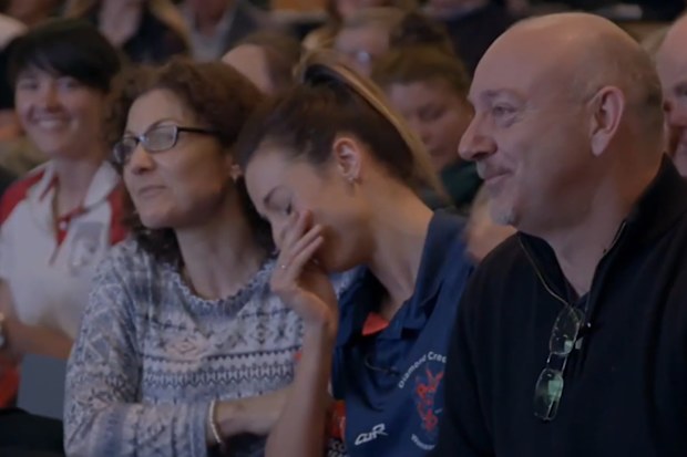 Steph Chiocci tears up upon being drafted by Collingwood.