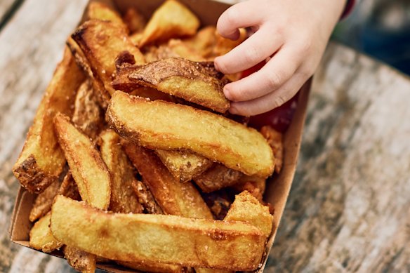 Hand-cut chips at Hawkes Farm in Boneo on the Mornington Peninsula.