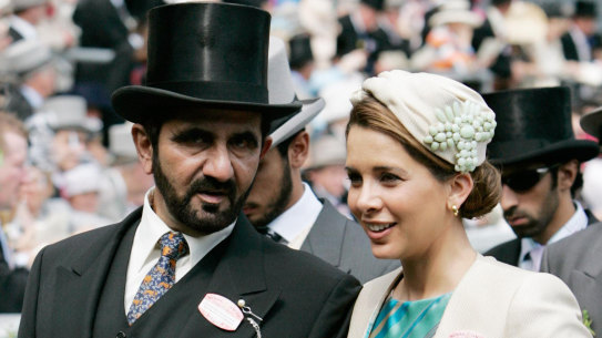 Sheikh Mohammed bin Rashid Al Maktoum, ruler of Dubai with his wife Princess Haya bint al Hussein at the first day of Royal Ascot Races in 2007.