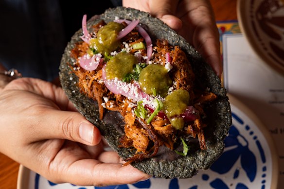Chabela serves huarache, a thicker, oblong cornmeal based taco.