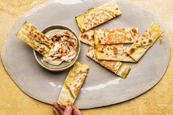 Wonton waffles with a Kewpie mayo and chilli oil dip.