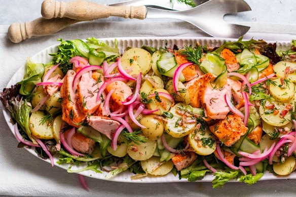 RecipeTin Eats’ German-style potato salad with salmon.