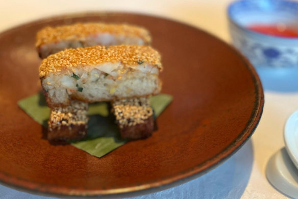 Song Bird’s prawn toast uses Spencer Gulf king prawns and Baker Bleu sourdough.