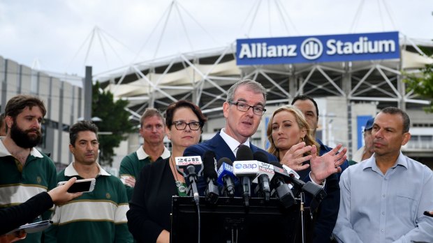Michael Daley holds a press conference outside Allianz Stadium on Thursday.