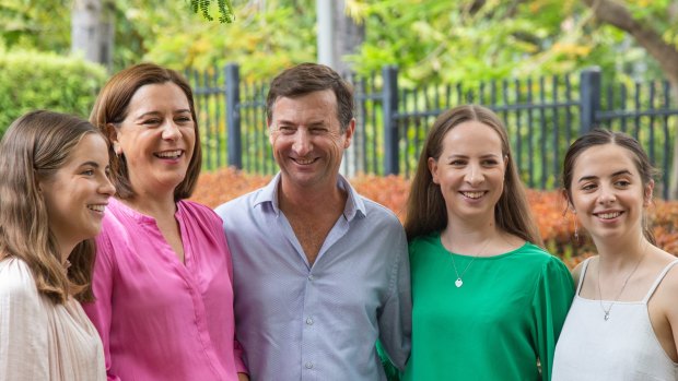 LNP leader Deb Frecklington with husband Jason and daughters (from left) Isabella, Lucy and Elka.
