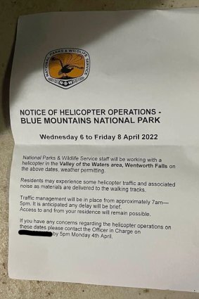 A notice issued by the NSW National Parks and Wildlife Service last week. 