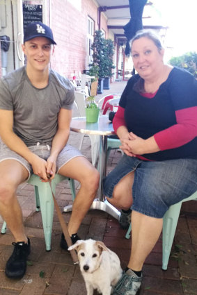 Out walking his dog Mia, Sam Vallone chats with Megan Dugdale, owner of Teneriffe café Dot 210