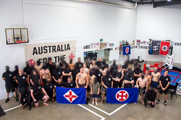 Dozens of far-right activists pose with Nazi symbology at Legacy Boxing Gym in Sunshine West.