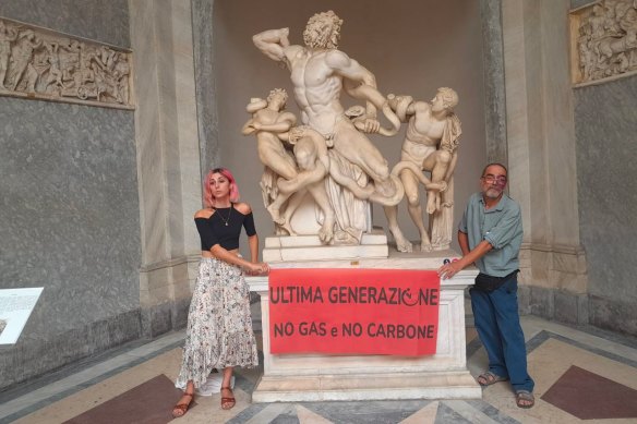 Protesters from Italian climate activist group Ultima Generazione glued their hands to a 2000-year-old statue in the Vatican Museum in August.