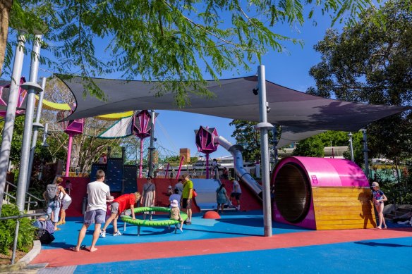 Brave rides such as the “Mouse Wheel” at South Bank’s Riverside Green Playground.