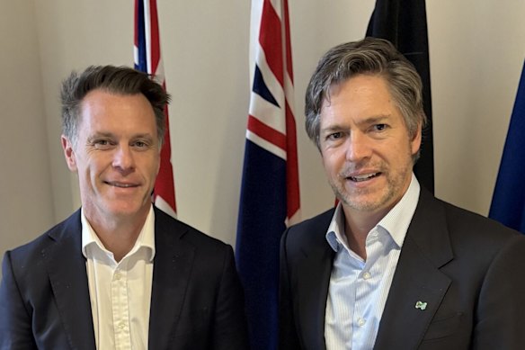 Melbourne Lord Mayor Nick Reece (right) with NSW Premier Chris Minns on a 36-hour visit to Sydney.