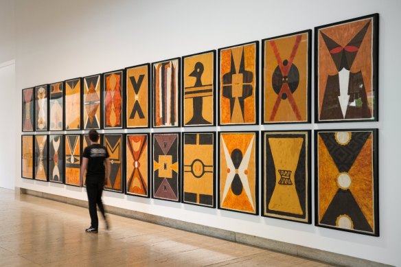 Haus Yuriyal’s Garpa (ground) paintings at the 11th Asia Pacific Triennial of Contemporary Art, Queensland Art Gallery.