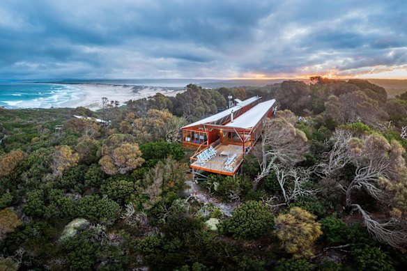 The Bay of Fires Lodge and its twin pavilions.