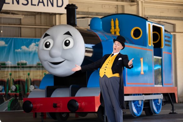 Thomas the Tank Engine and his controller, Sir Topham Hatt.