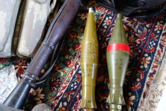 The F-7 rocket-propelled grenades are distinguishable by a red band around the warhead.