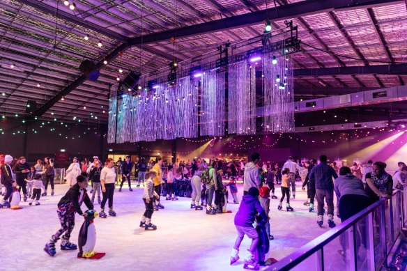 The ice rink at Dreamworld Winterfest.