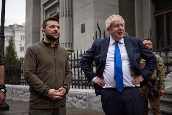 Boris Johnson toured Kyiv in April with Ukraine President Volodymyr Zelensky. 