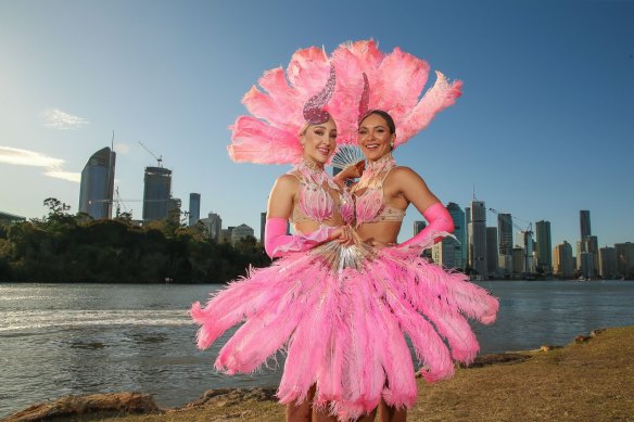 The Pink Flamingo in Brisbane: showgirls Emilee-May Bradbury and Tori Hasselmeyer.