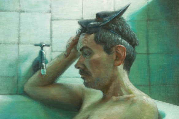 Harley Manifold’s portrait of another artist, Gareth Colliton, sitting in the bath, might be best described as a “conversation piece”
