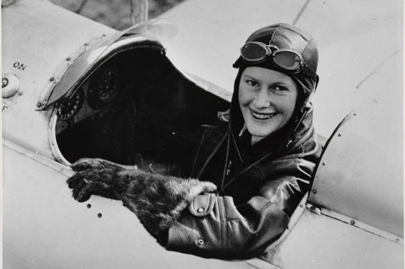 Nancy Bird Walton in a Gypsy Moth at Kingsford Smith Flying School in 1933.
