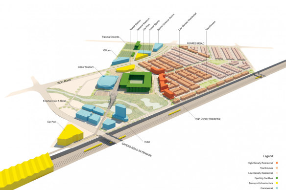 The master plan for Wyndham stadium envisions 1000 homes and a railway station within a short walk.