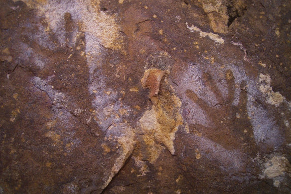 Hand stencils on the Blue Mountains Indigenous walk. 