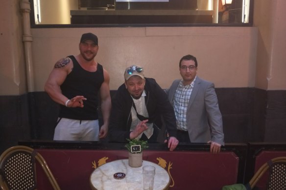 Far-right activists Jimeone Roberts, Neil Erikson and Stefanos “Stefan” Eracleous at a pub in Melbourne’s CBD.